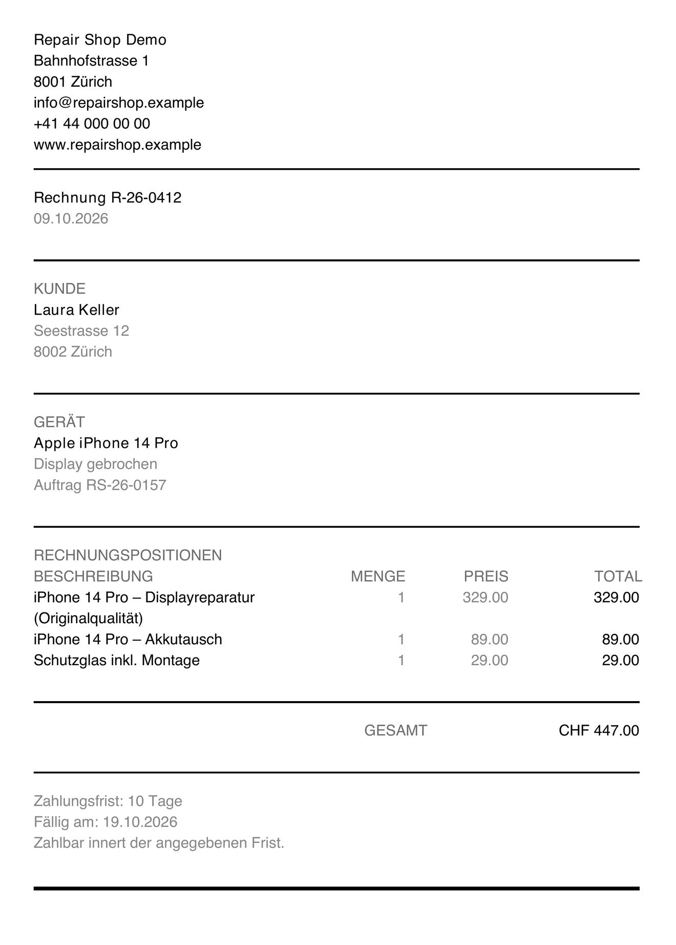 The same invoice from PS Core (DE)