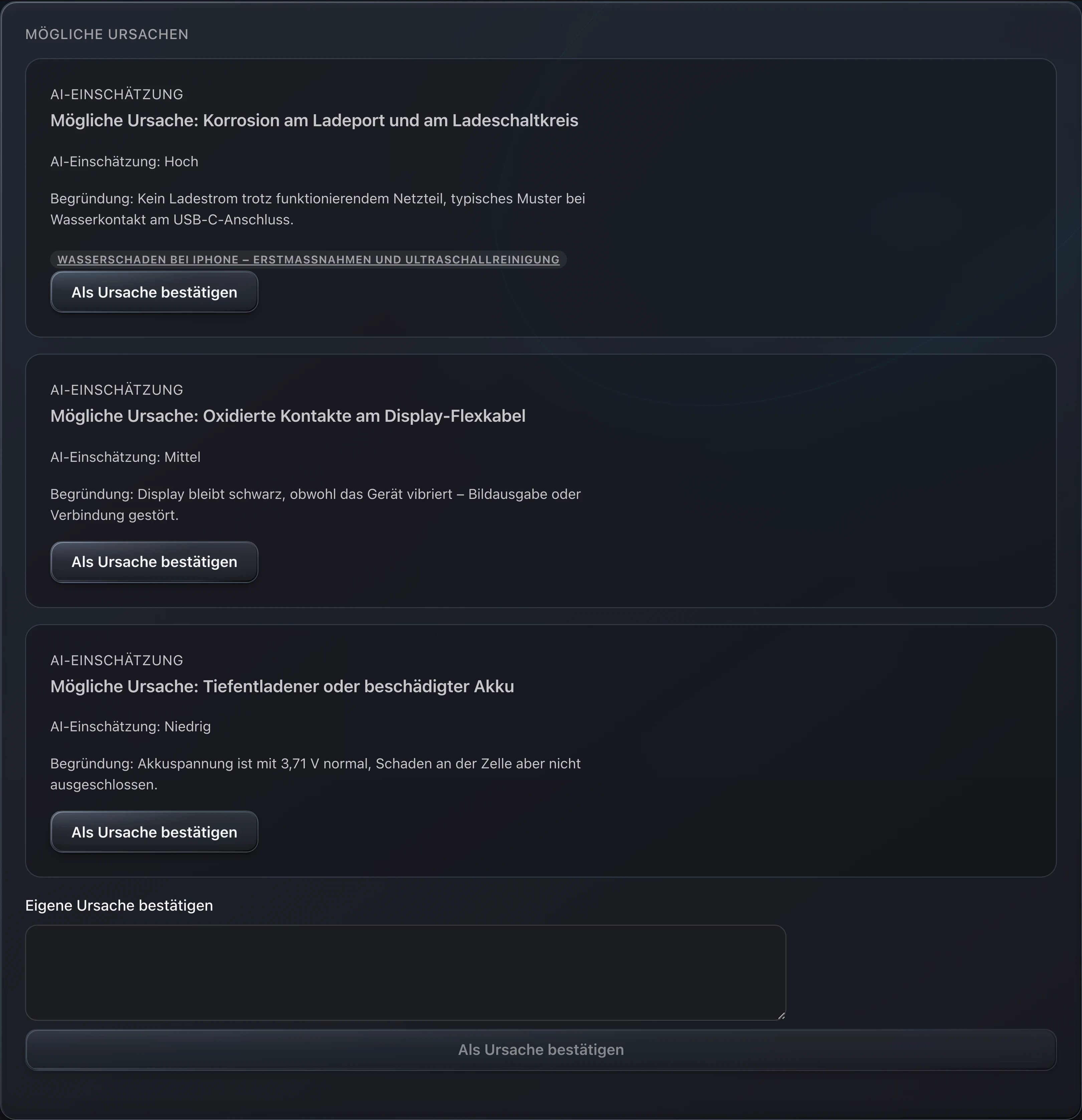 PS Core – KI-Diagnose mit Einschätzung und möglichen Ursachen