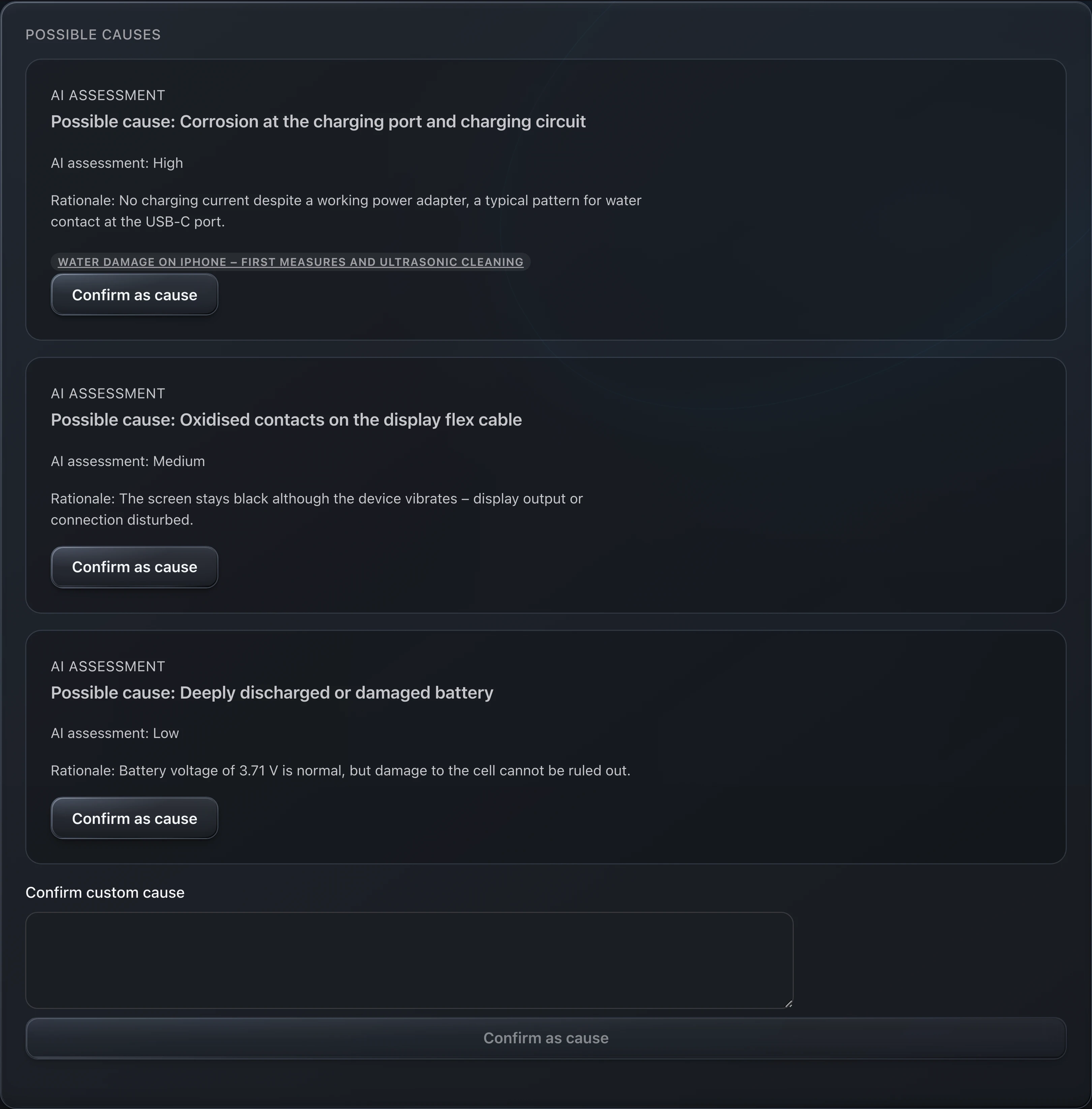 PS Core – AI diagnosis with assessment and possible causes