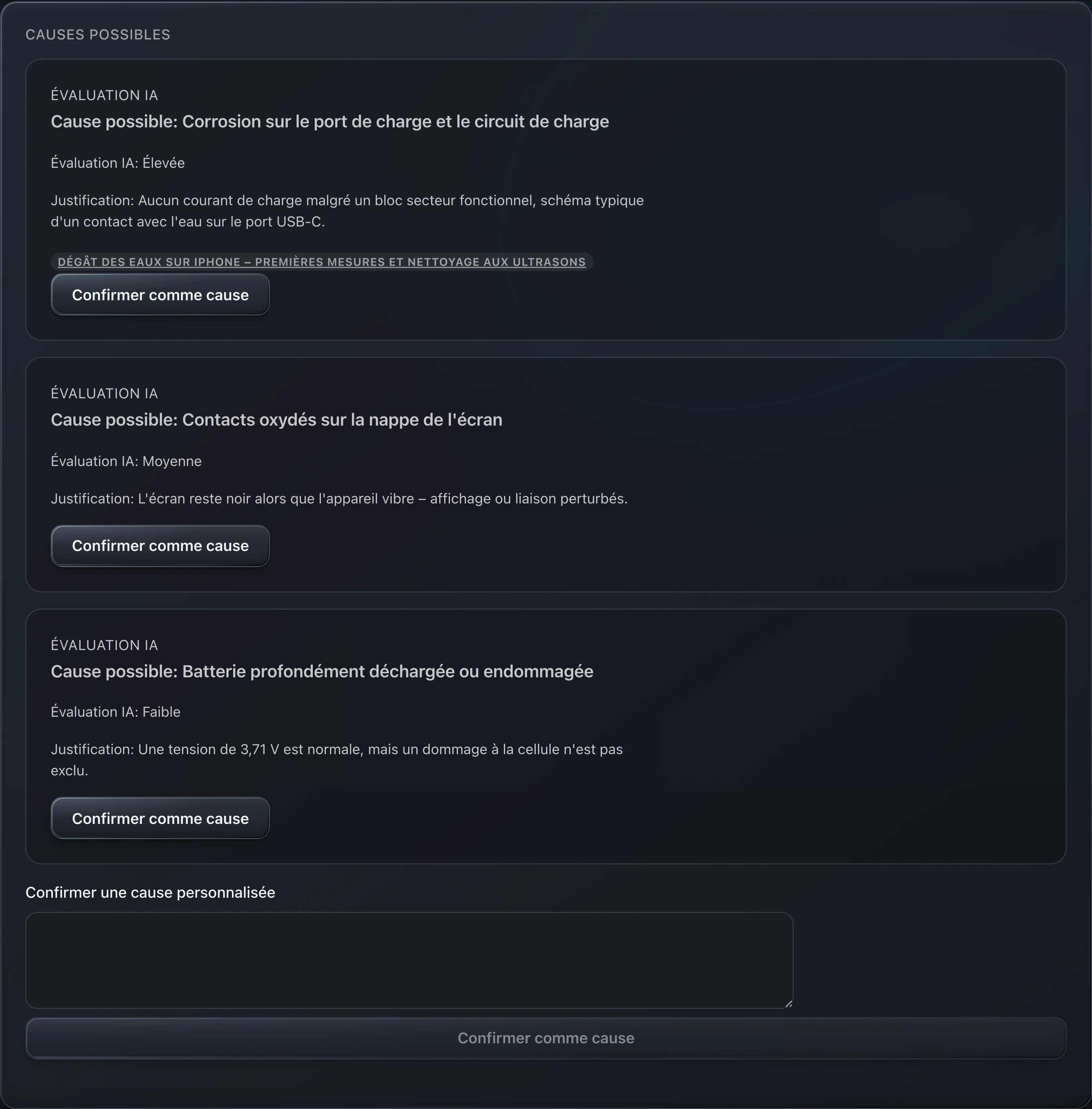 PS Core – Diagnostic IA avec évaluation et causes possibles