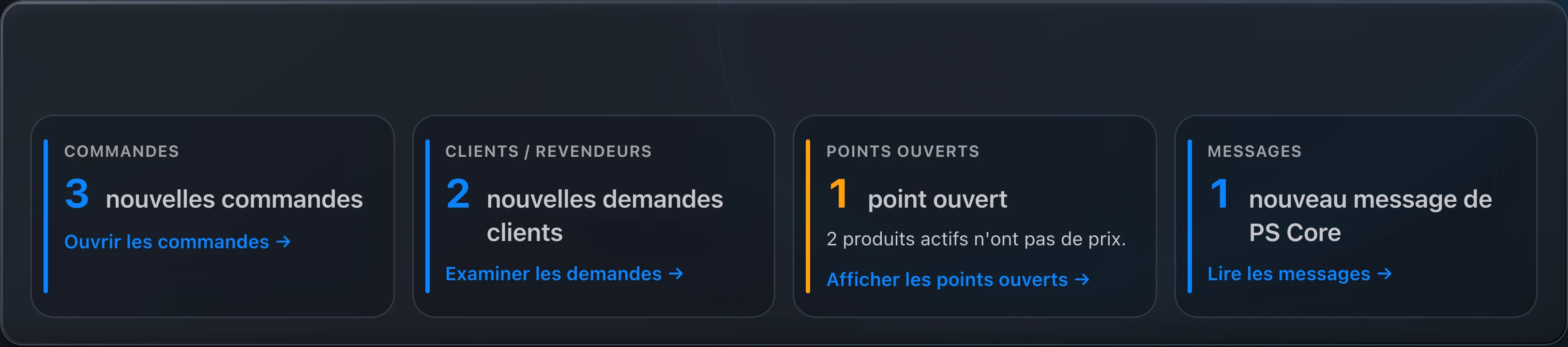 PS Core – Vue d’ensemble avec points ouverts
