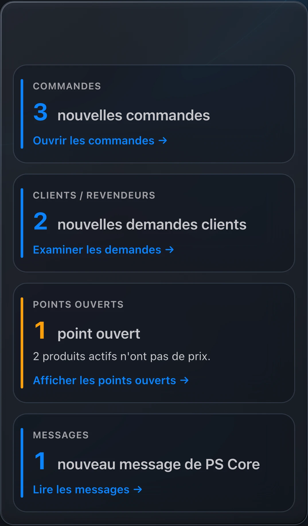 PS Core – Vue d’ensemble avec points ouverts