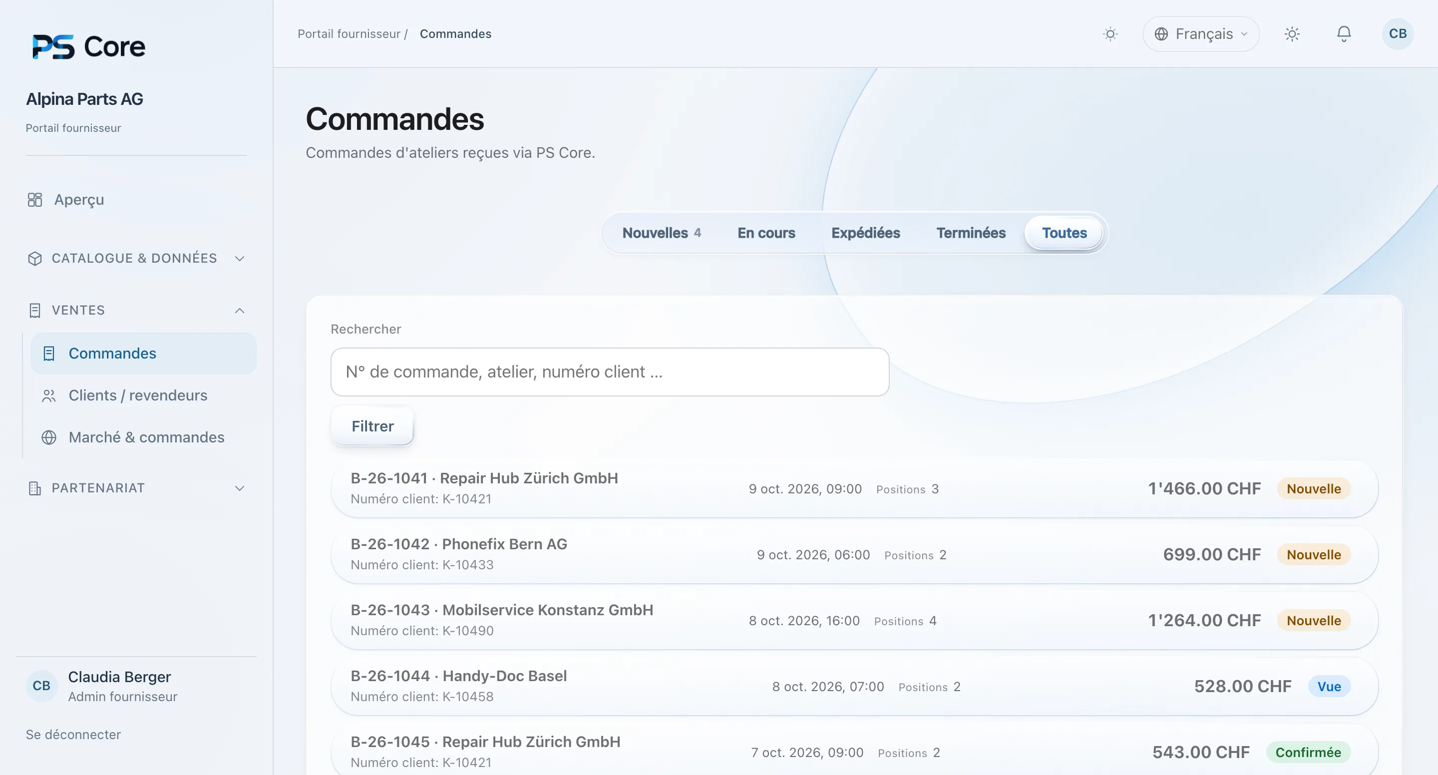 PS Core – Commandes