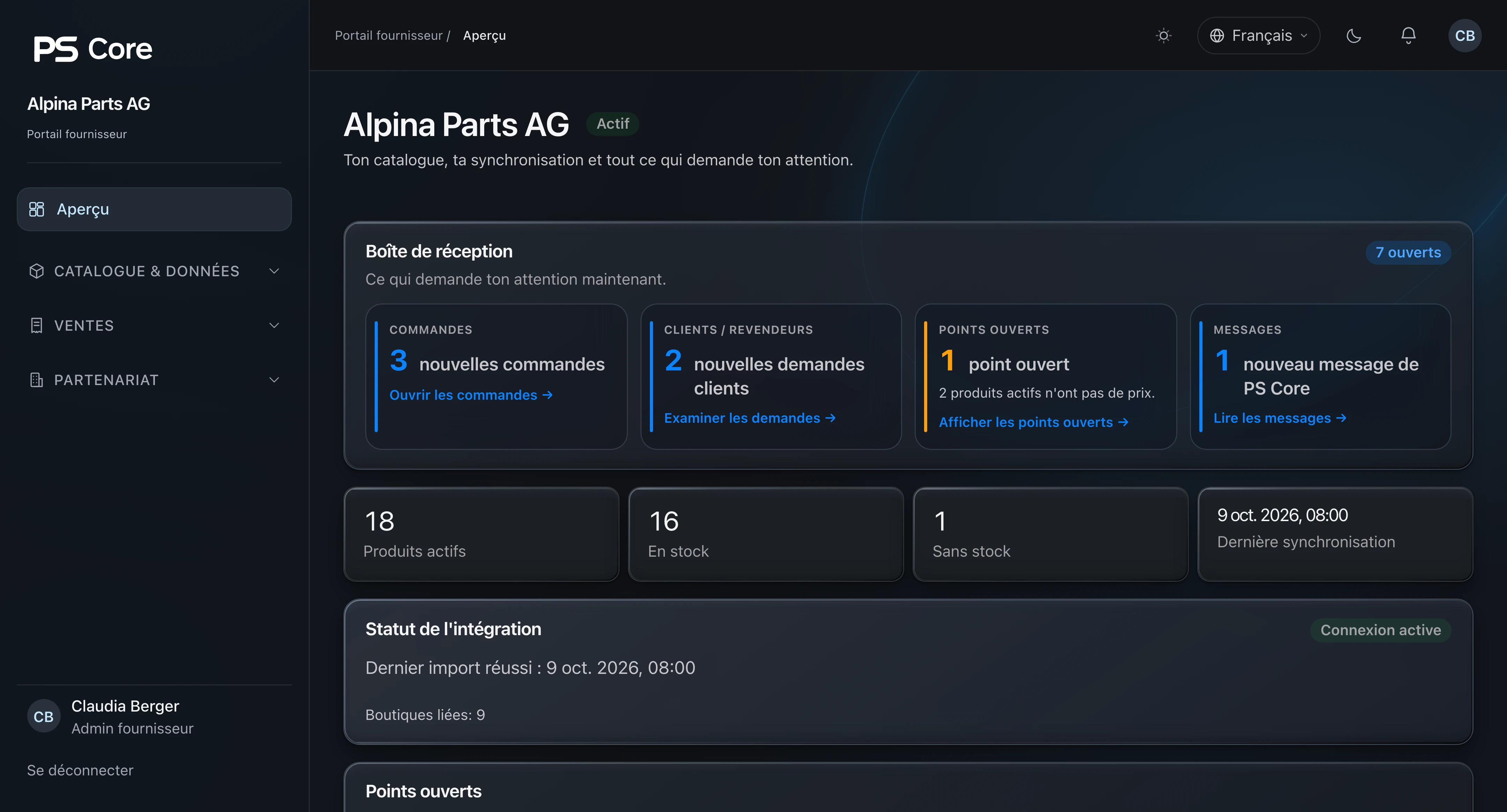 PS Core – Vue d’ensemble avec points ouverts
