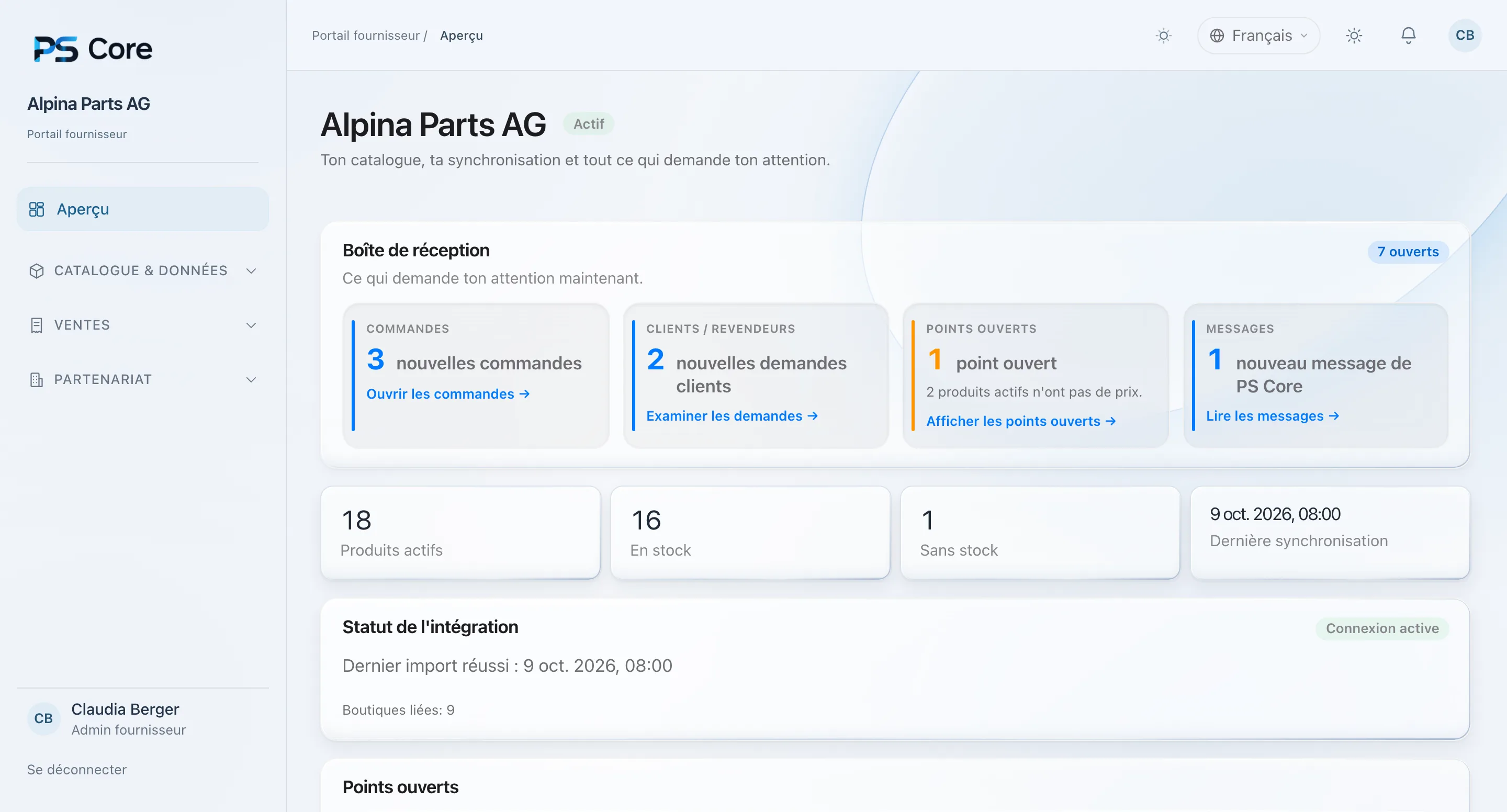 PS Core – Vue d’ensemble avec points ouverts