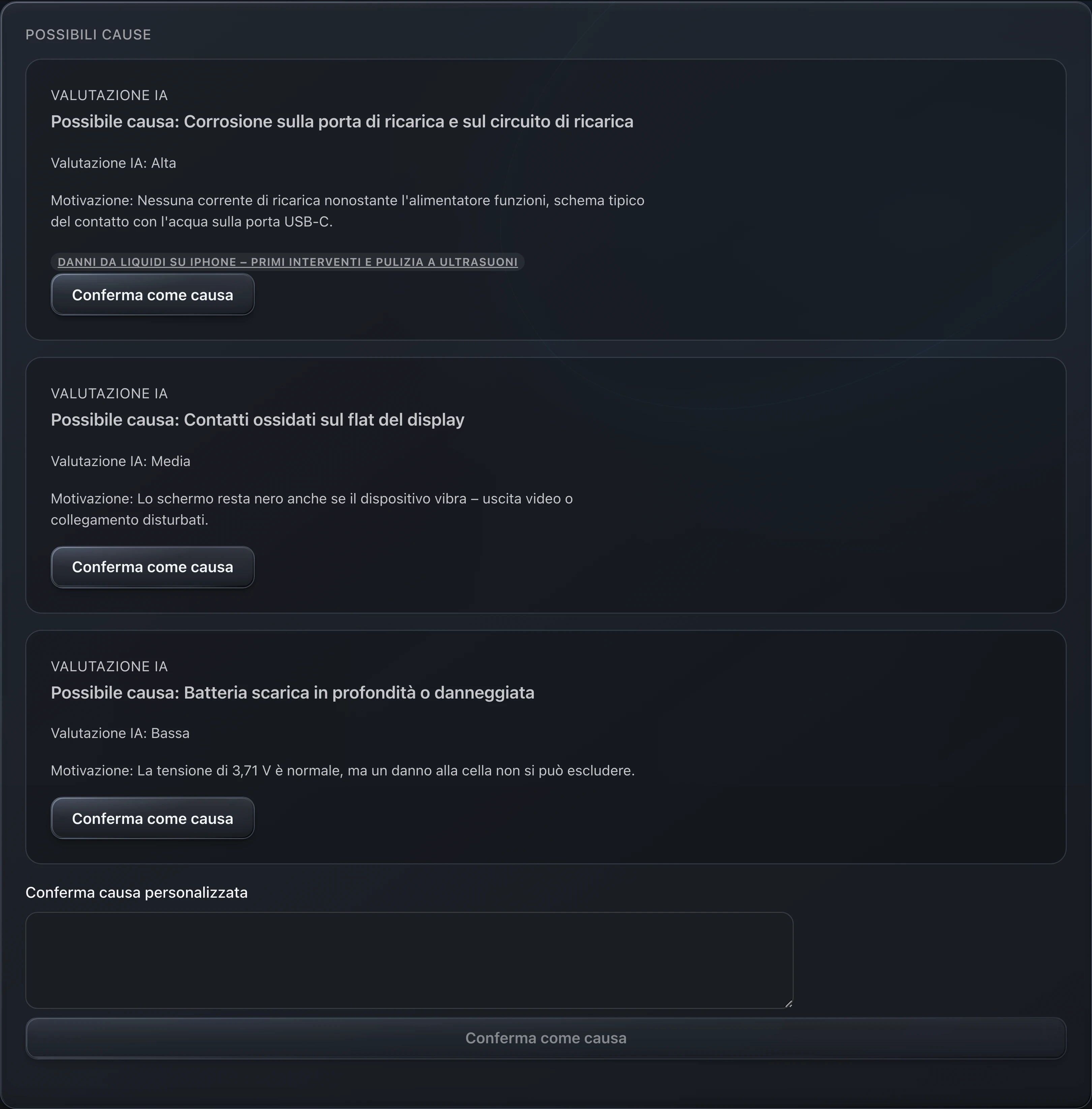 PS Core – Diagnosi IA con valutazione e possibili cause