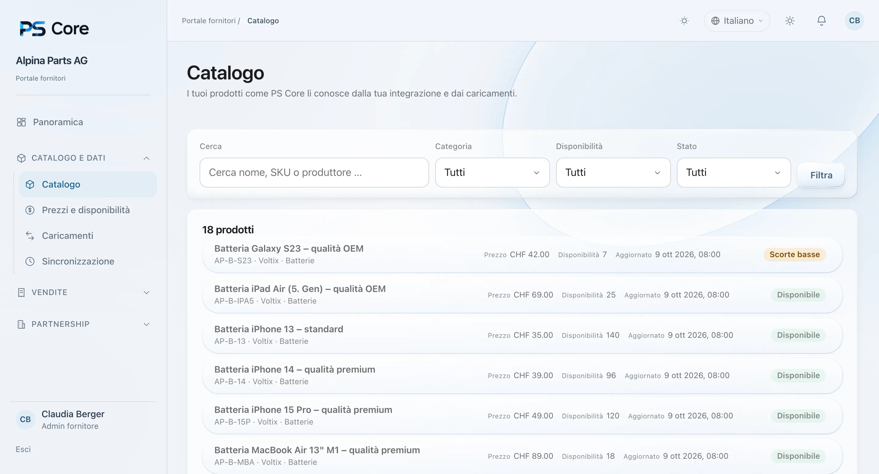PS Core – Collegamento e catalogo
