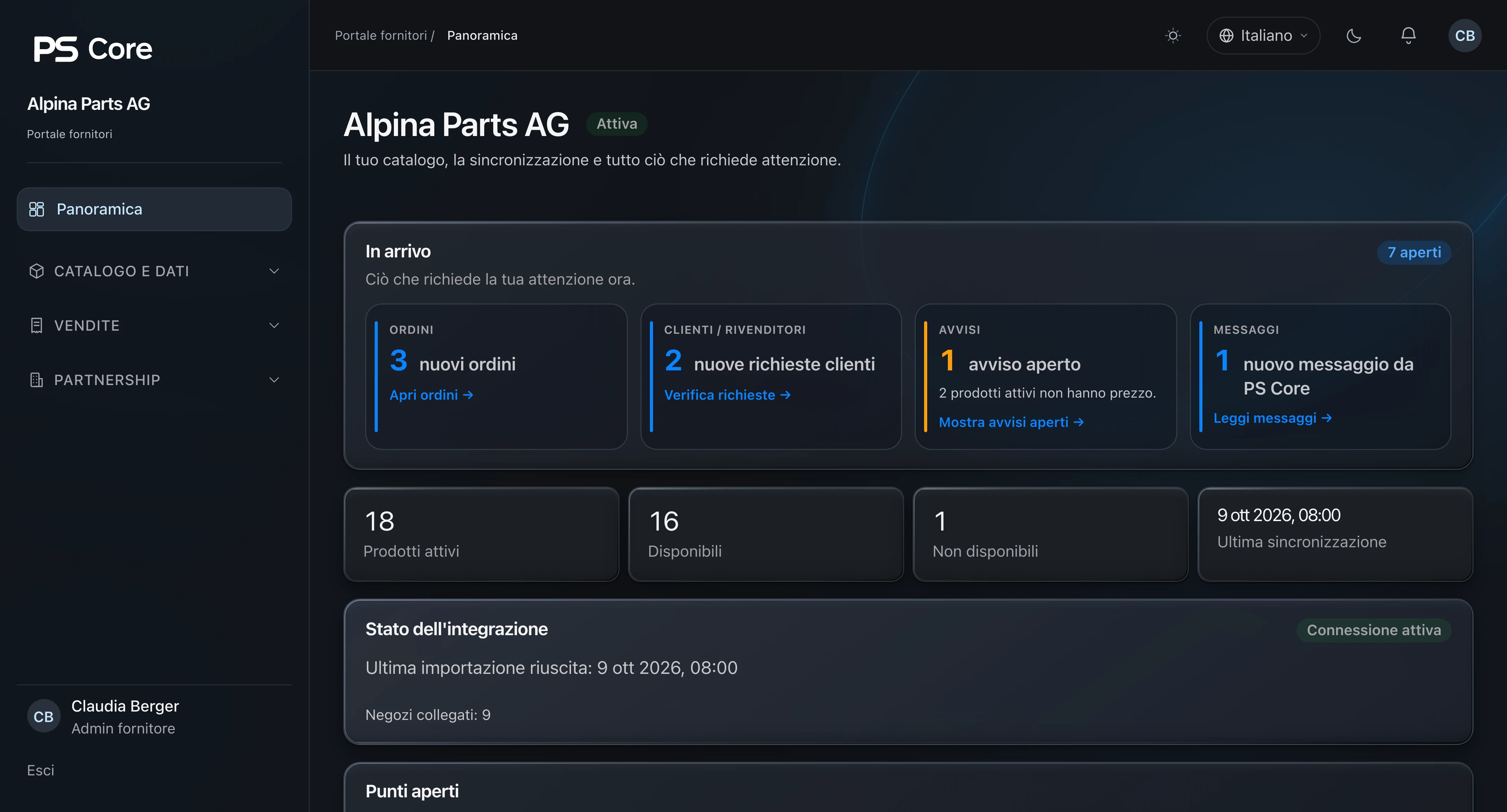 PS Core – Panoramica con punti aperti