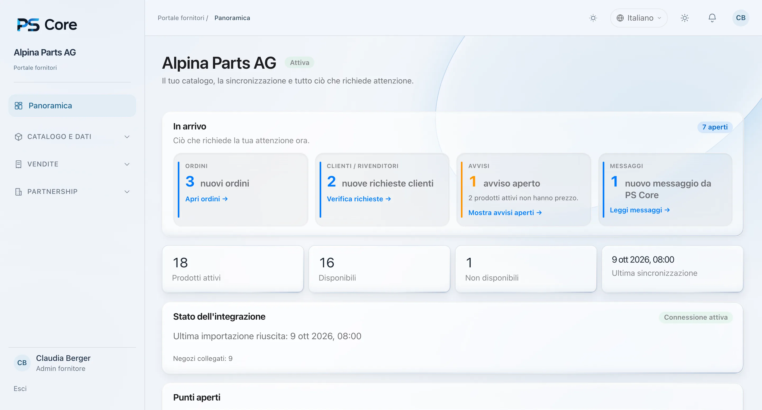 PS Core – Panoramica con punti aperti