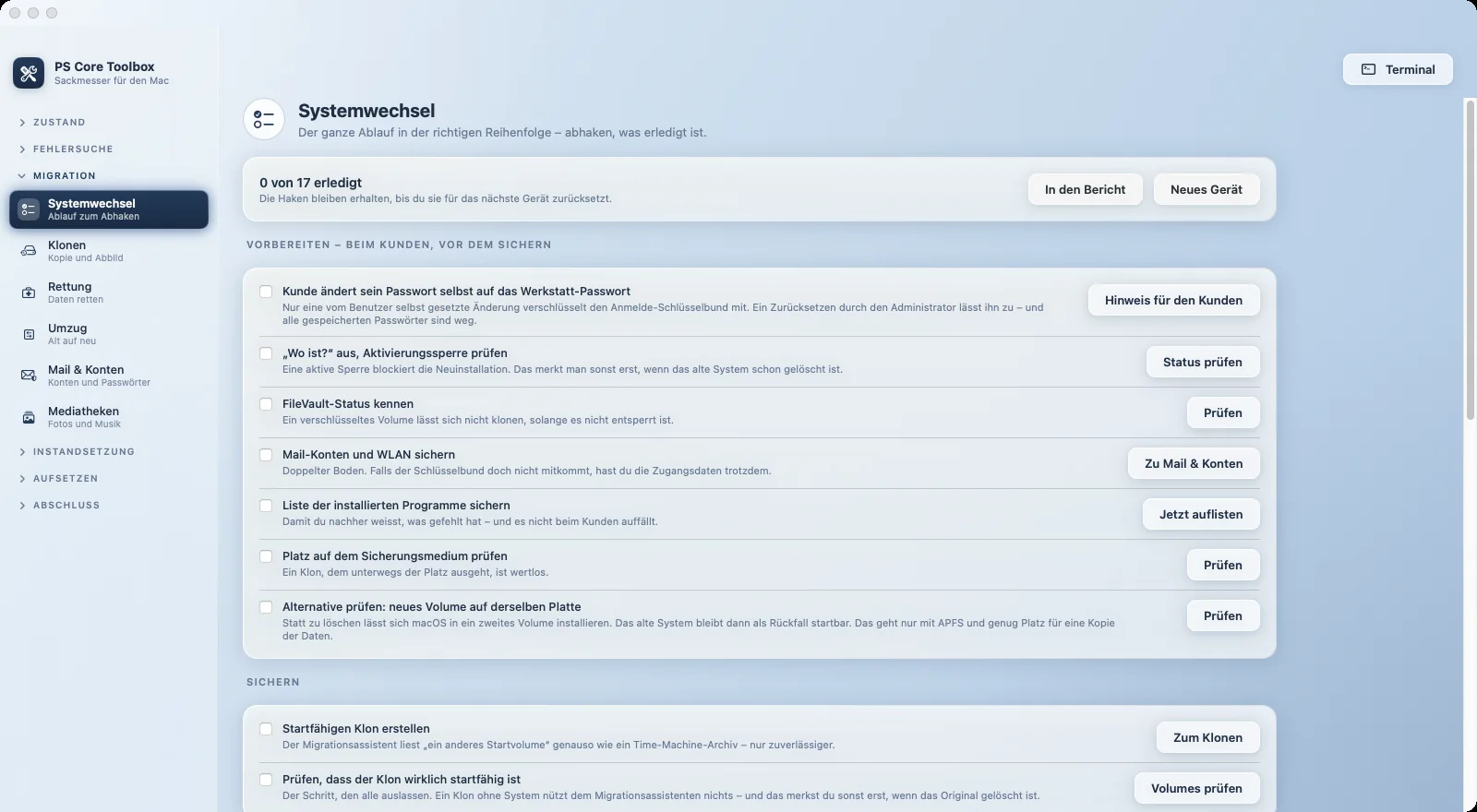 PS Core Toolbox – Umzug ohne
vergessene Schritte.